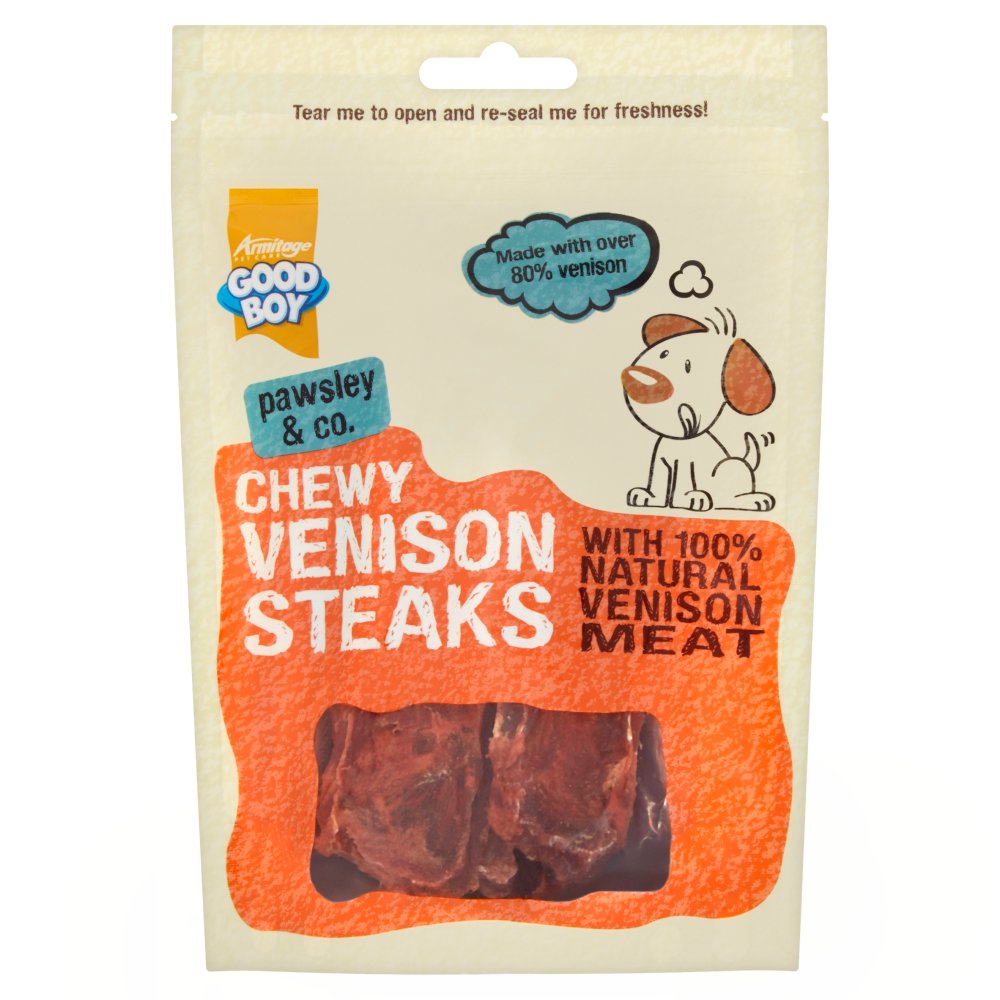 good boy chewy venison steaks 80g